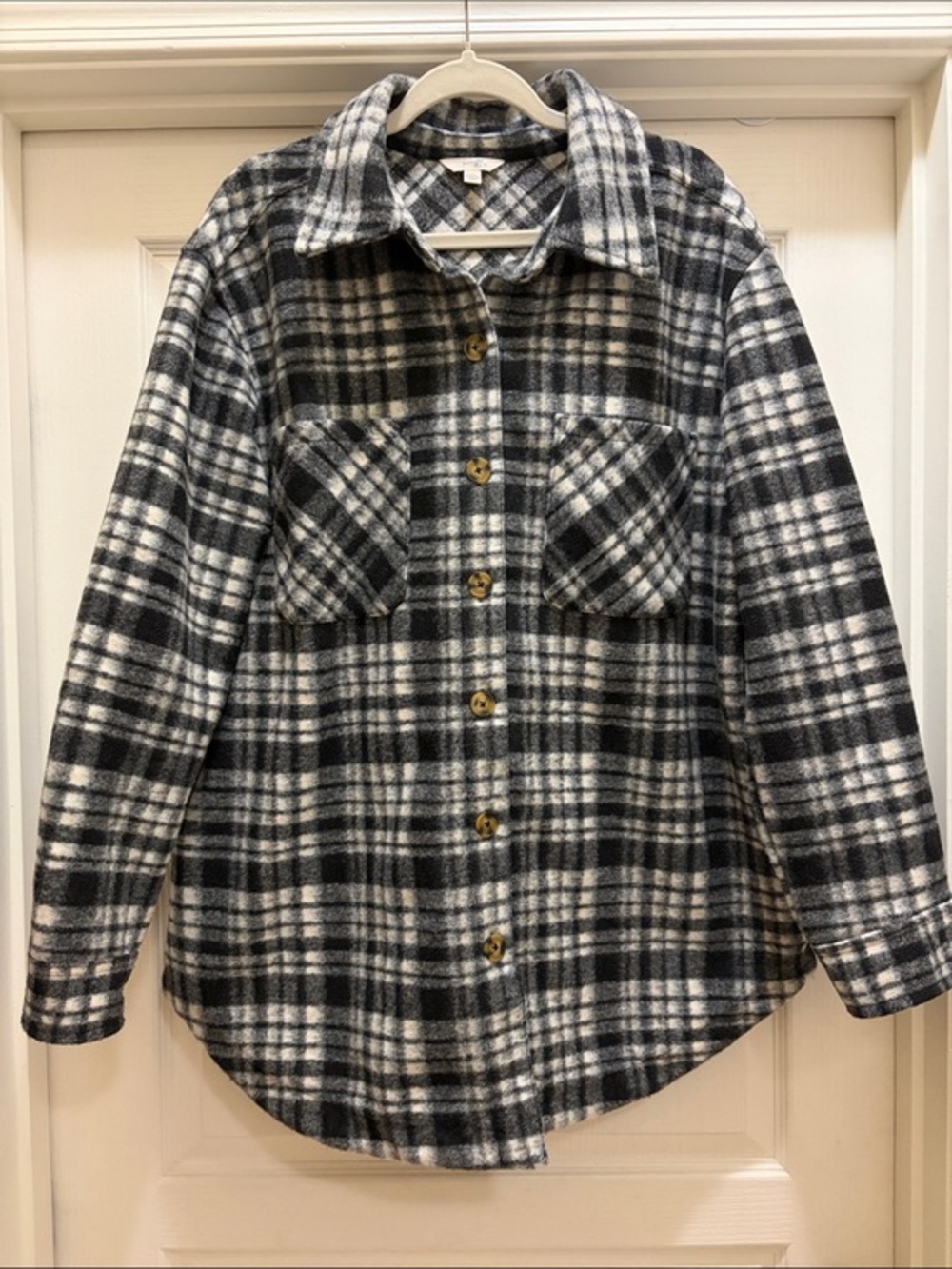 Black & White Plaid Button-Front Shacket